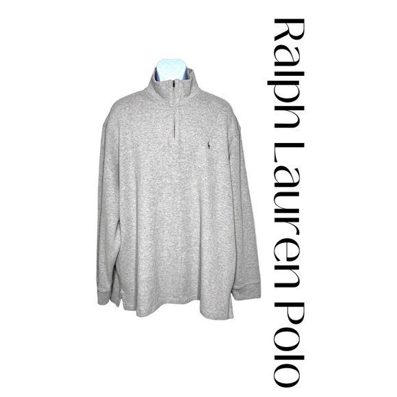 Ralph Lauren Polo Heathered Taupe Gray 1/4 Zip Sweater Big & Tall Mens XXL EUC! - Picture 1 of 12